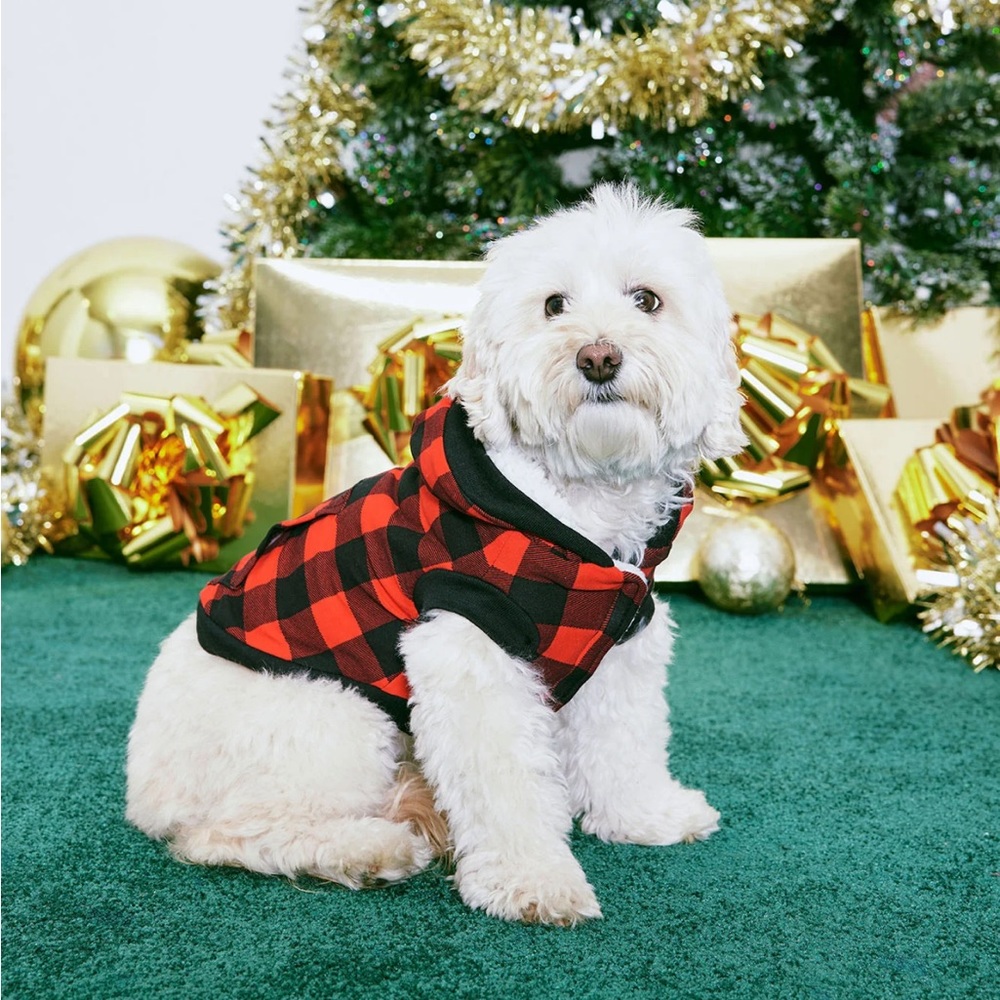 Pup Santa Baby Dog Hoodie - Black/Red